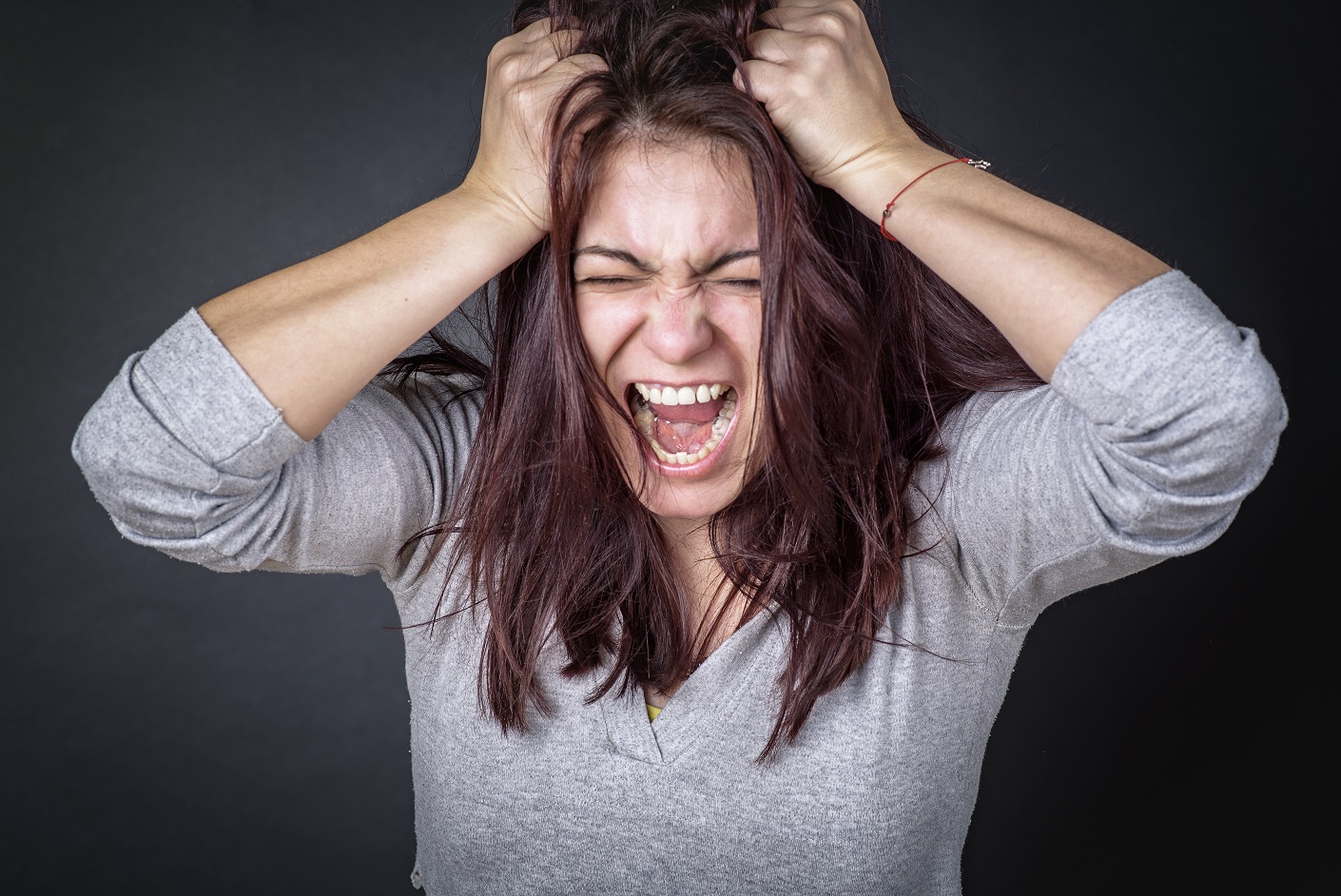 Frustrated Angry Woman Screaming And Pulling Her Hair Young Woman